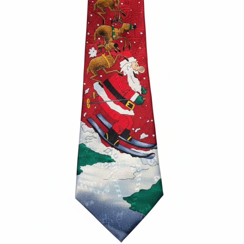 Hallmark Yule Tie Greetings Santa Skiing Novelty Tie